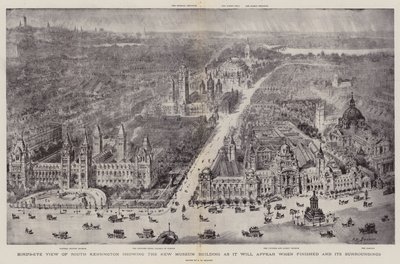Vogelvlucht van South Kensington met het Nieuwe Museumgebouw zoals het eruit zal zien als het klaar is en de Omgeving door Henry William Brewer